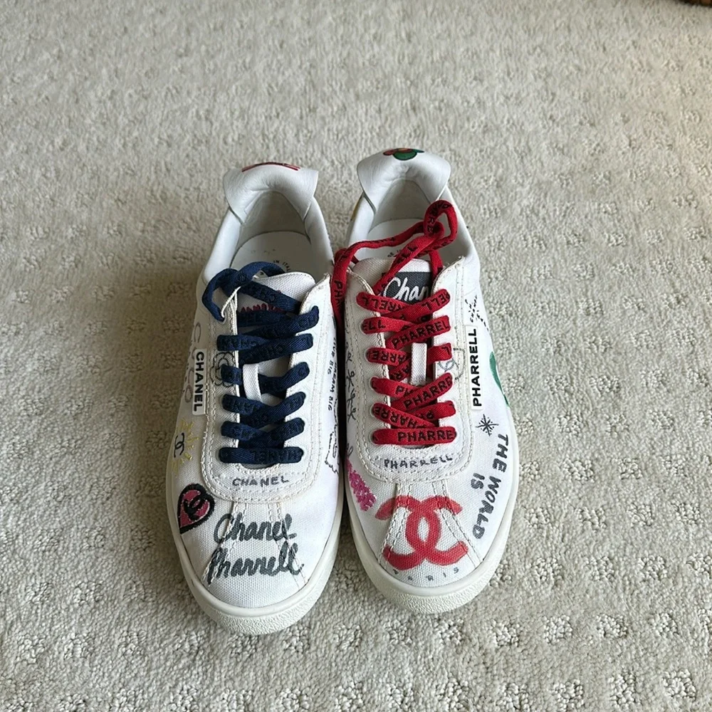 Chanel Pharrell Canvas Capsule Sneakers White Graffiti